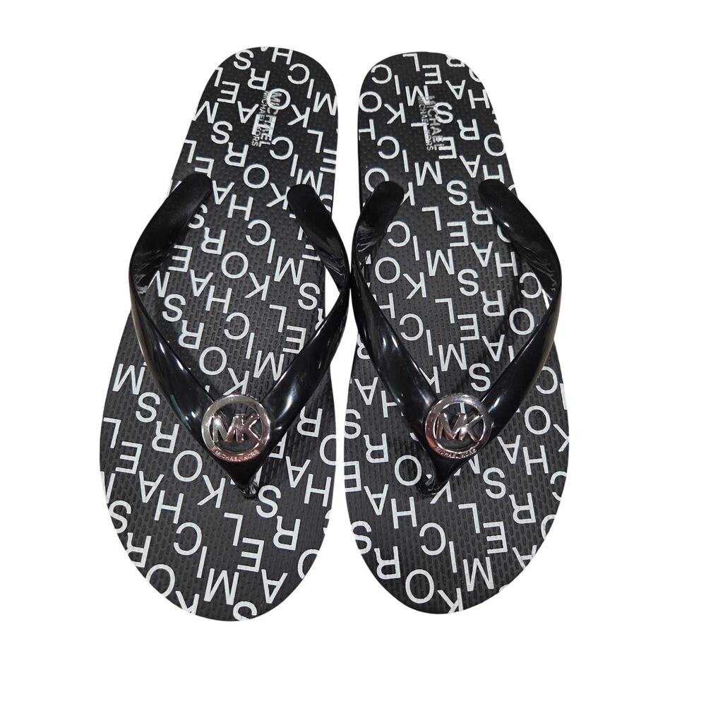 NWOT Micheal Kors Monogram Black and White Flip Flops Women's Size 9